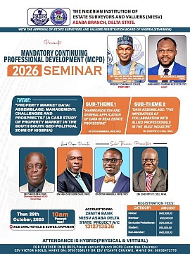NIESV Asaba Announces 2026 MCPD Seminar on Property Market Data